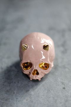 鬼髑髏ぐい呑 桜色×金   (桐箱付)