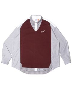 「予約商品」PASTED V-NECK BUTTONDOWN OVERSIZED SHIRTS / col: BURGUNDY