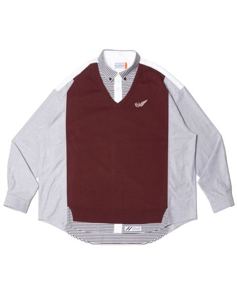 「予約商品」PASTED V-NECK BUTTONDOWN OVERSIZED SHIRTS / col: BURGUNDY