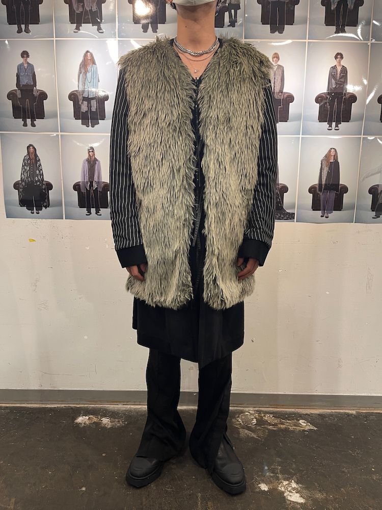 BRIAN’S FUR LINER COAT / リバーシブル ノーカラーコート (Black, Charcoal Gray) ファーライナー付き