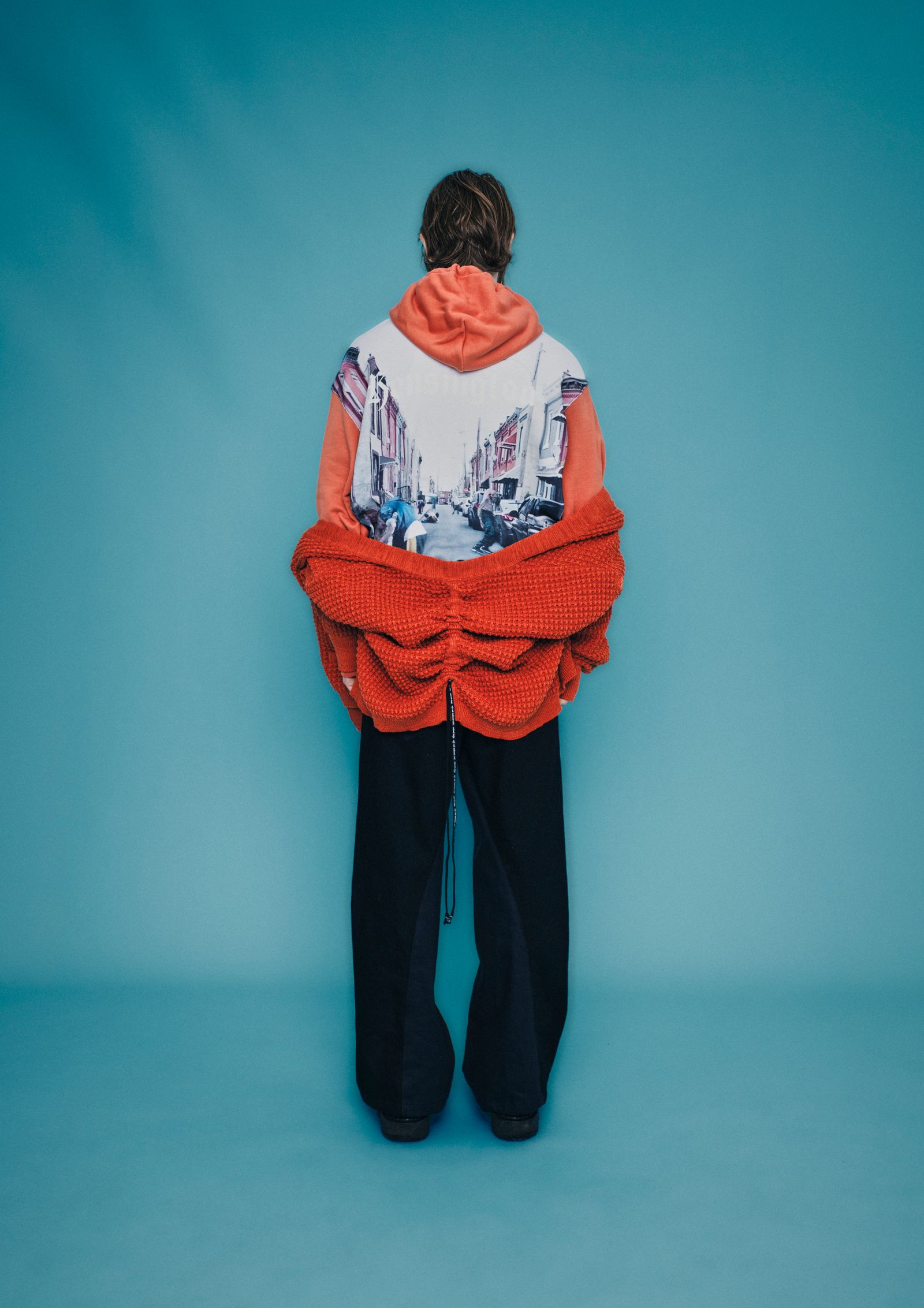 DROOP WAFFLE GARDIGAN (Black, Dark Orange, Off White)