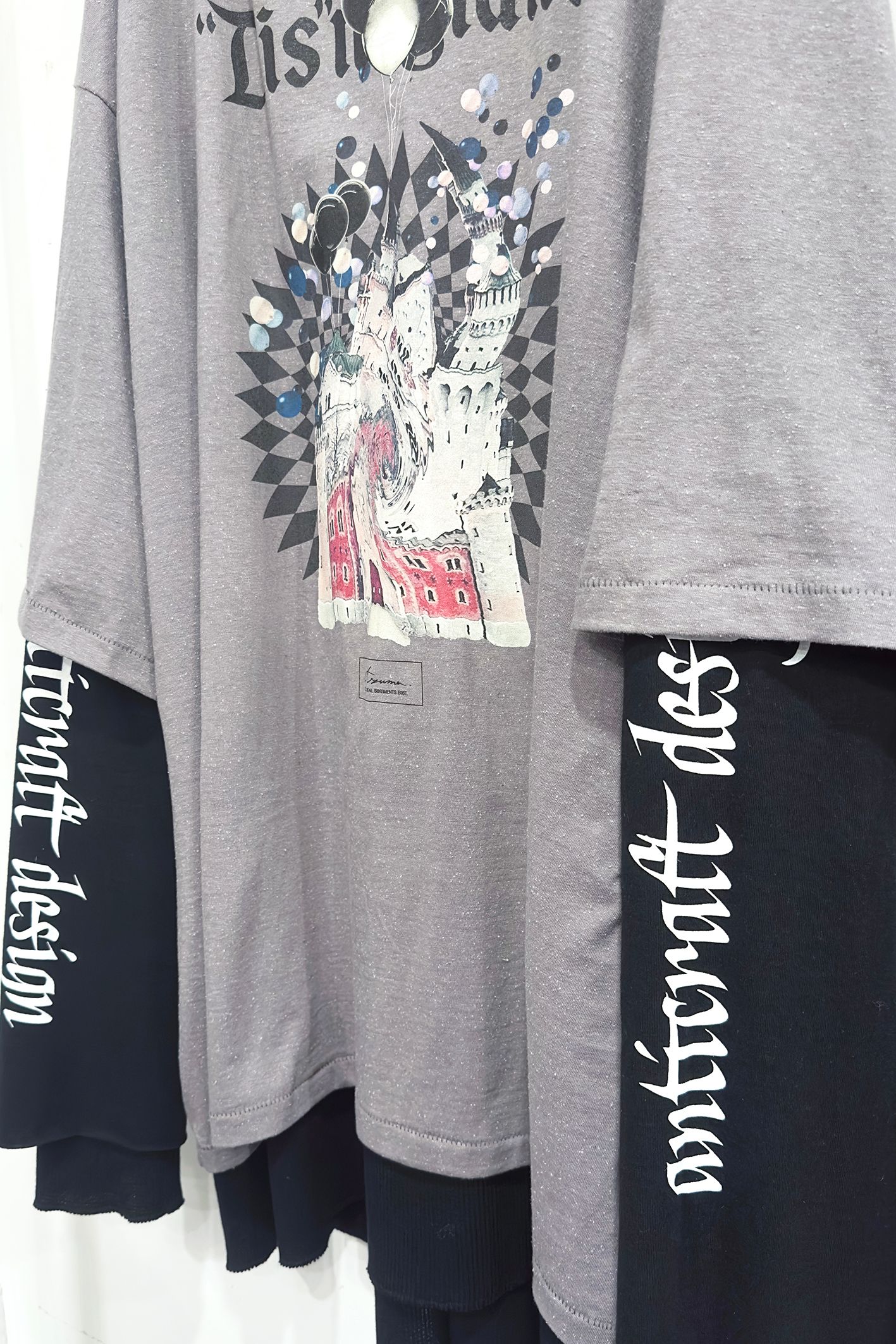 “LAND” OVER SIZE LAYERED L/S / レイヤード カットソー (BLACK, LIGHT GRAY)