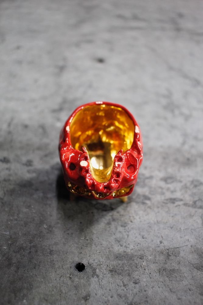 鬼ぐい呑 赤×金  (桐箱付)