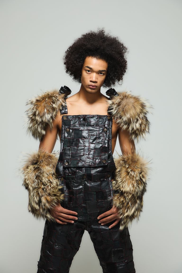 blackmeans - 945-80TAC324-1 / レザーエプロン (BLACK, WHITE) | HAZE 