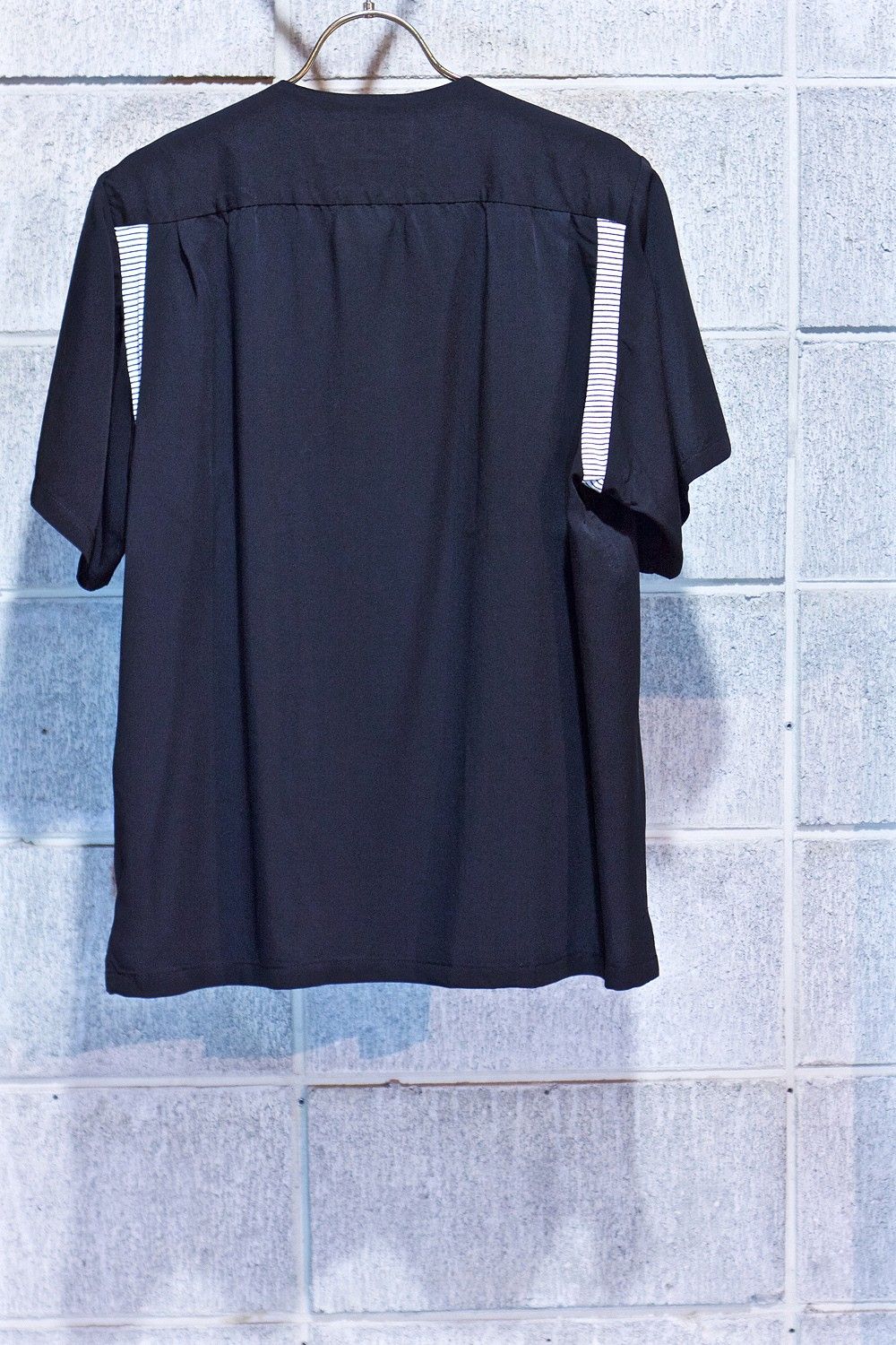 Round collar bowling shirt BLK×WHT
