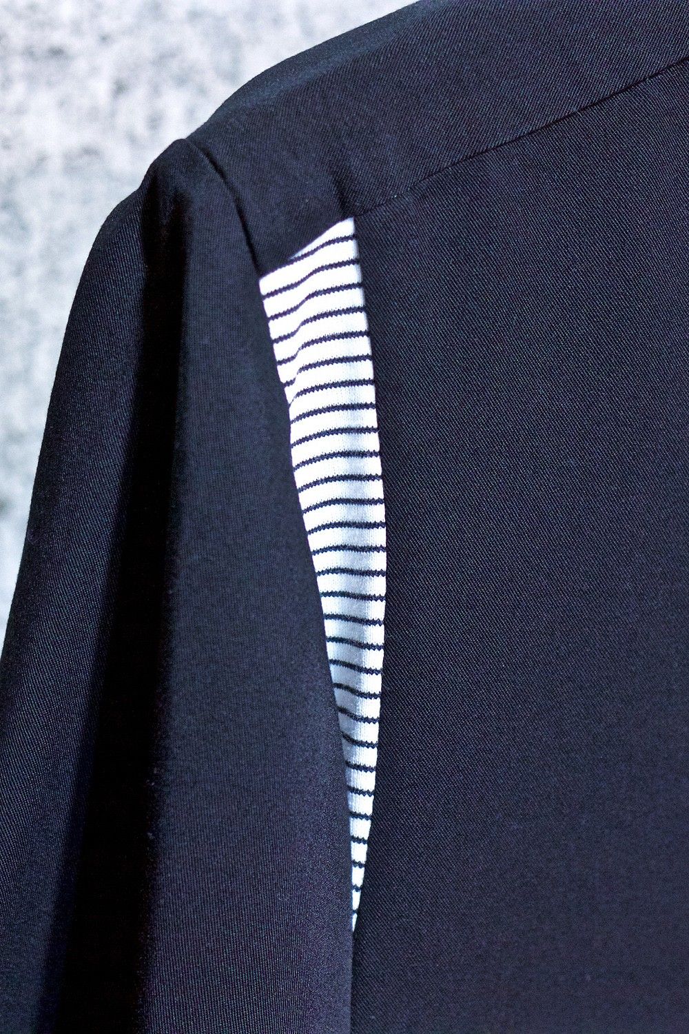 Round collar bowling shirt BLK×WHT