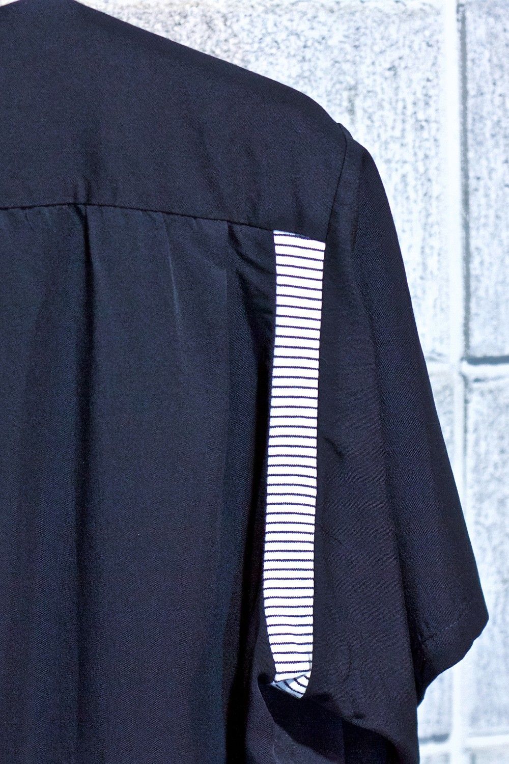 Round collar bowling shirt BLK×WHT