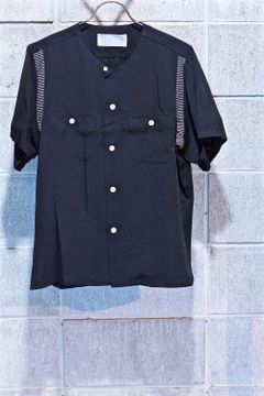Round collar bowling shirt BLK×BLK