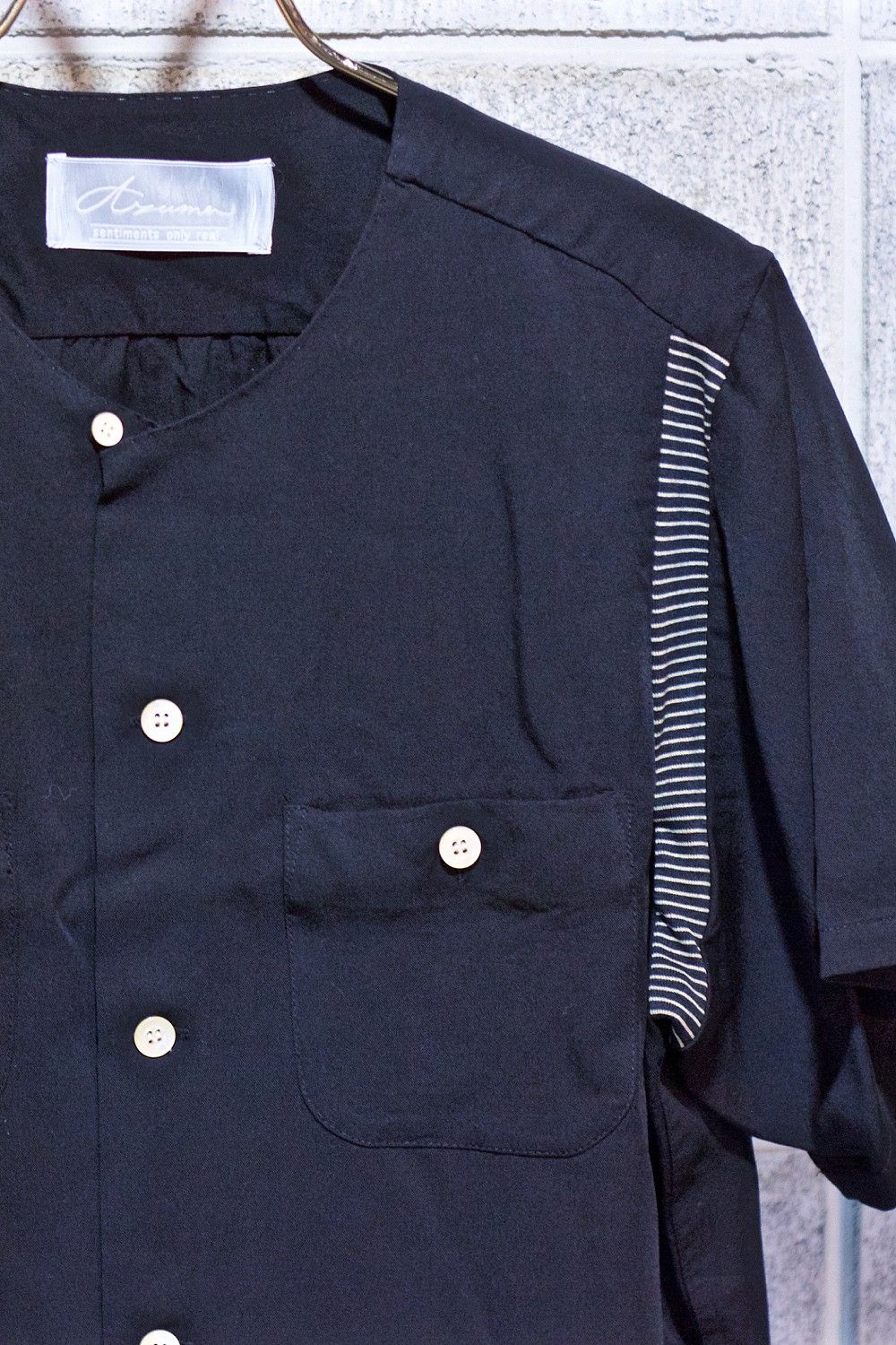 Round collar bowling shirt BLK×BLK