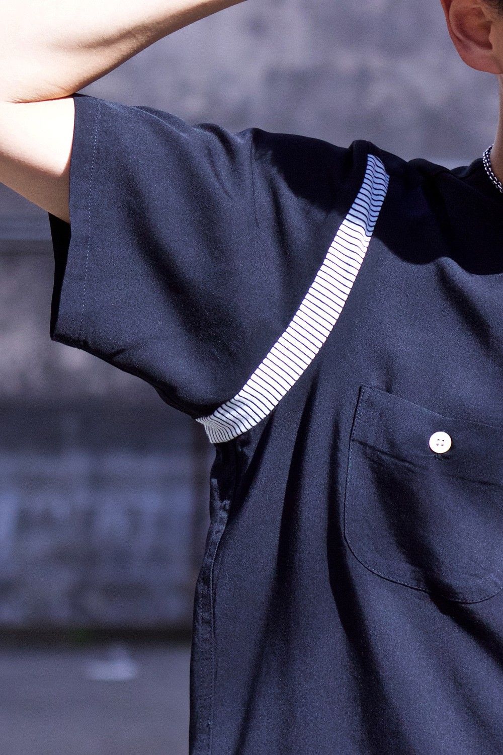 Round collar bowling shirt BLK×WHT