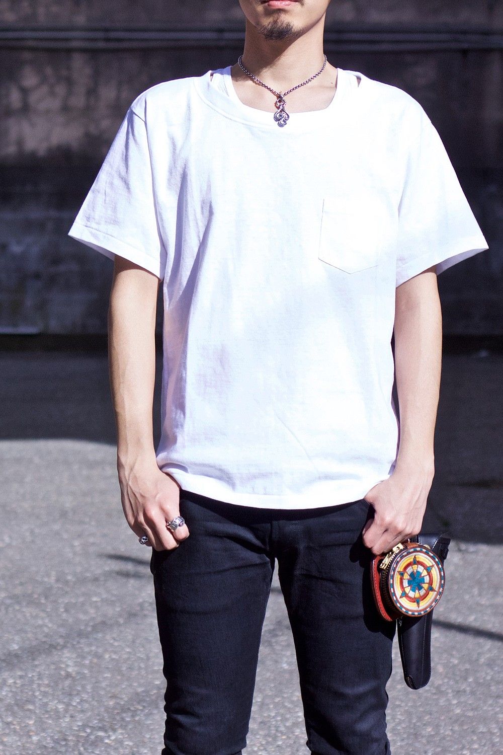 Layered neck Tee WHT×WHT