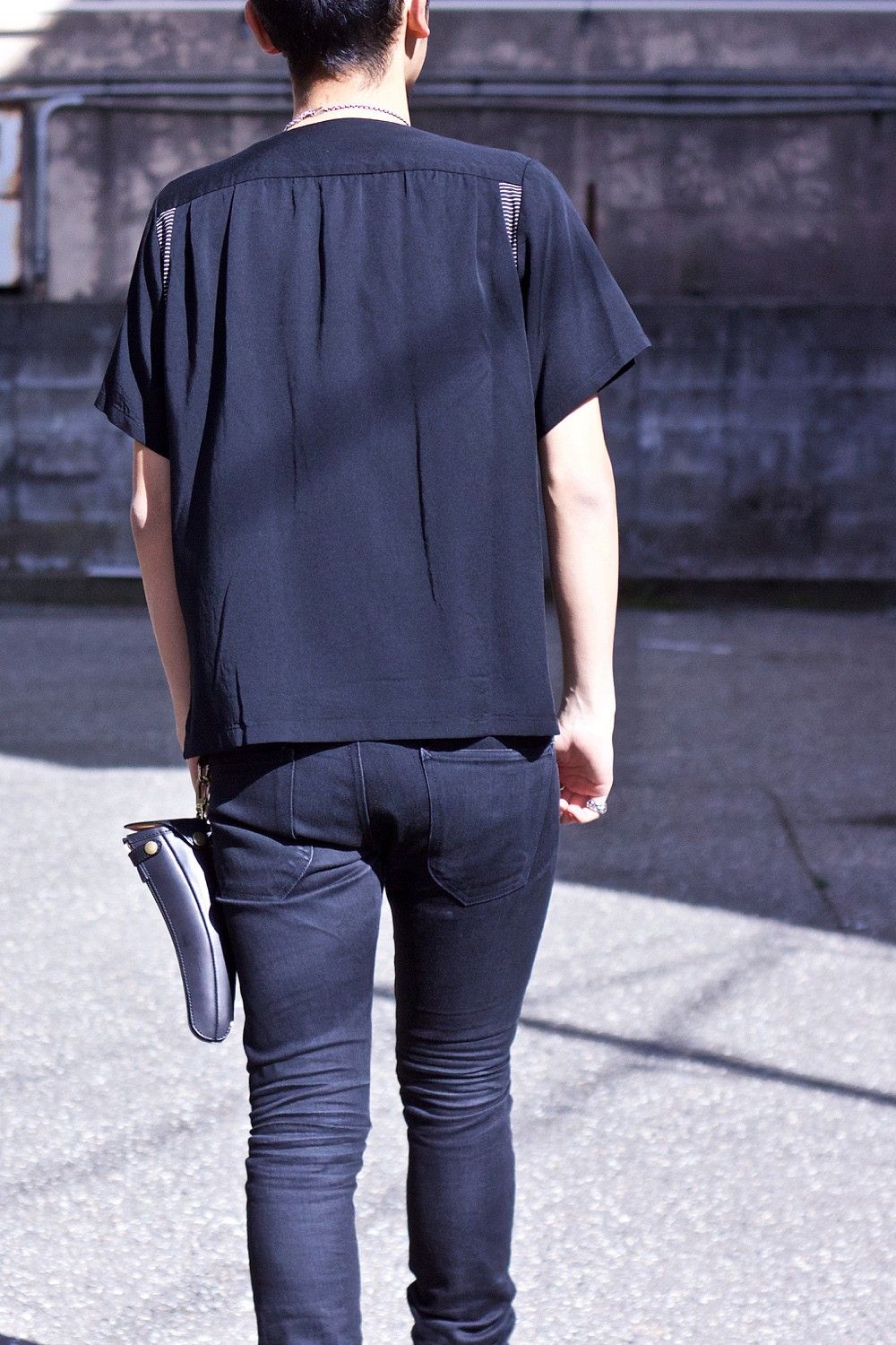 Round collar bowling shirt BLK×BLK