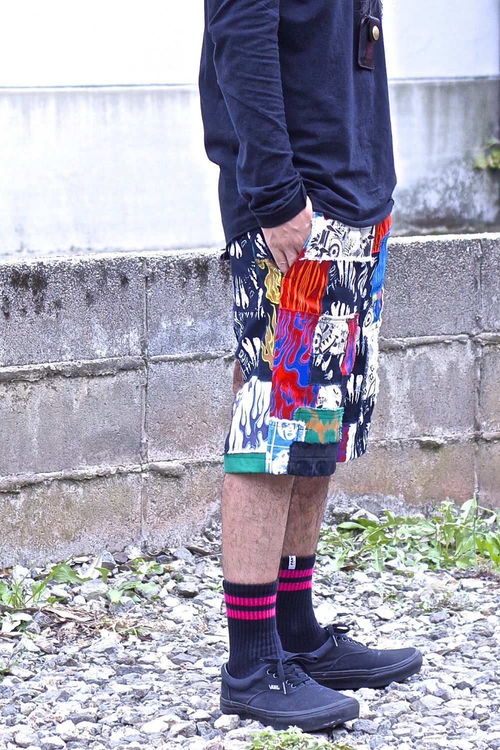 「NO MAD NUMSKULL」パッチワークショーツ 02