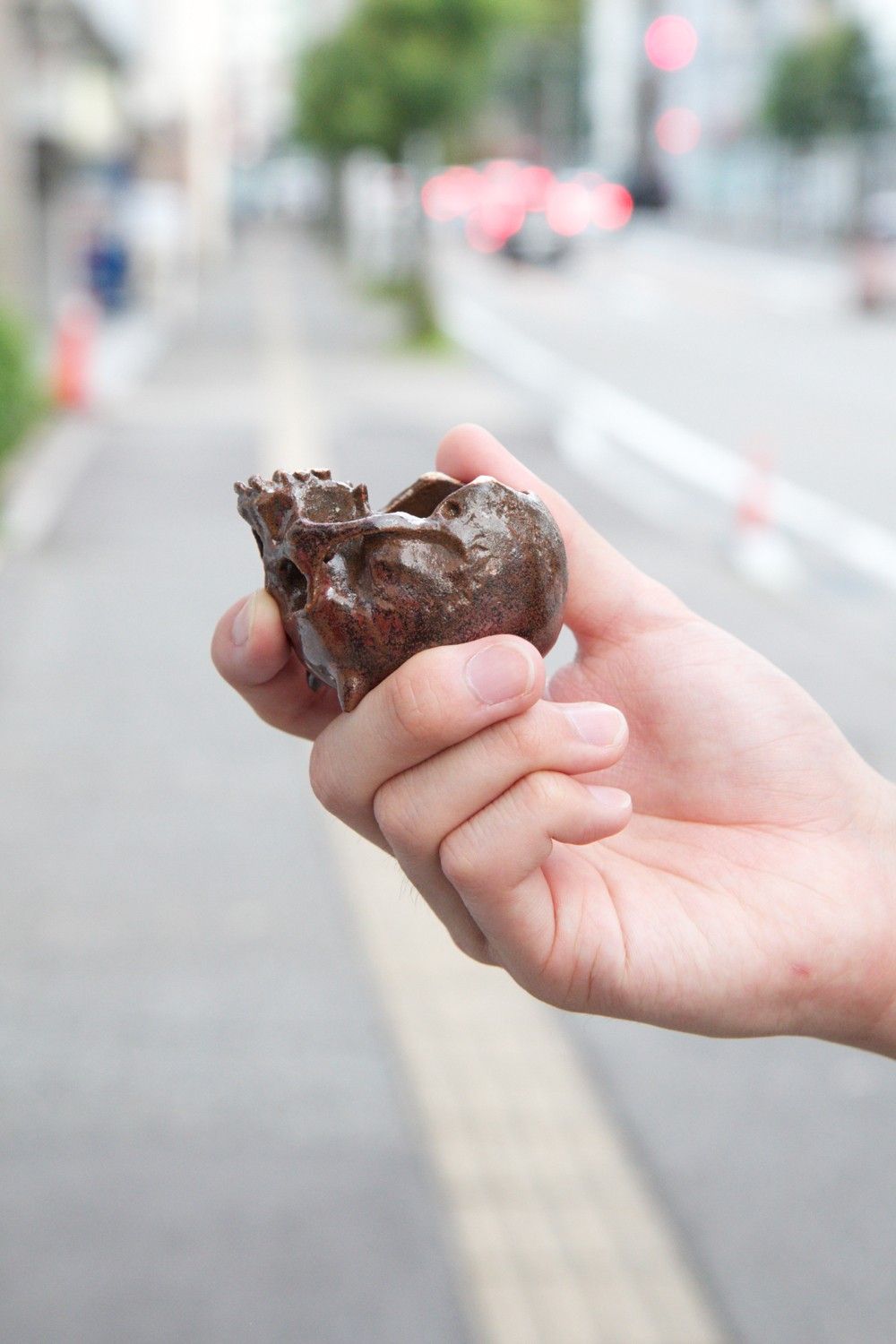 "ぐい呑み"小ツノ髑髏 赤錆