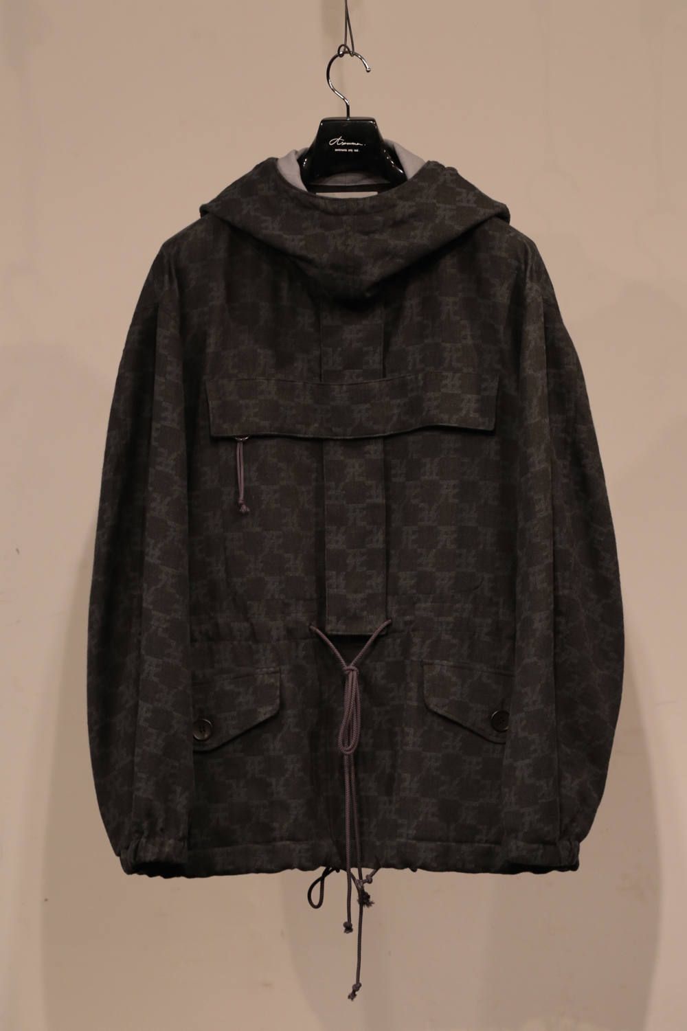 死鳥格子 Cross smock parka × 丸岡和吾 "BLACK/MOSSGREEN"