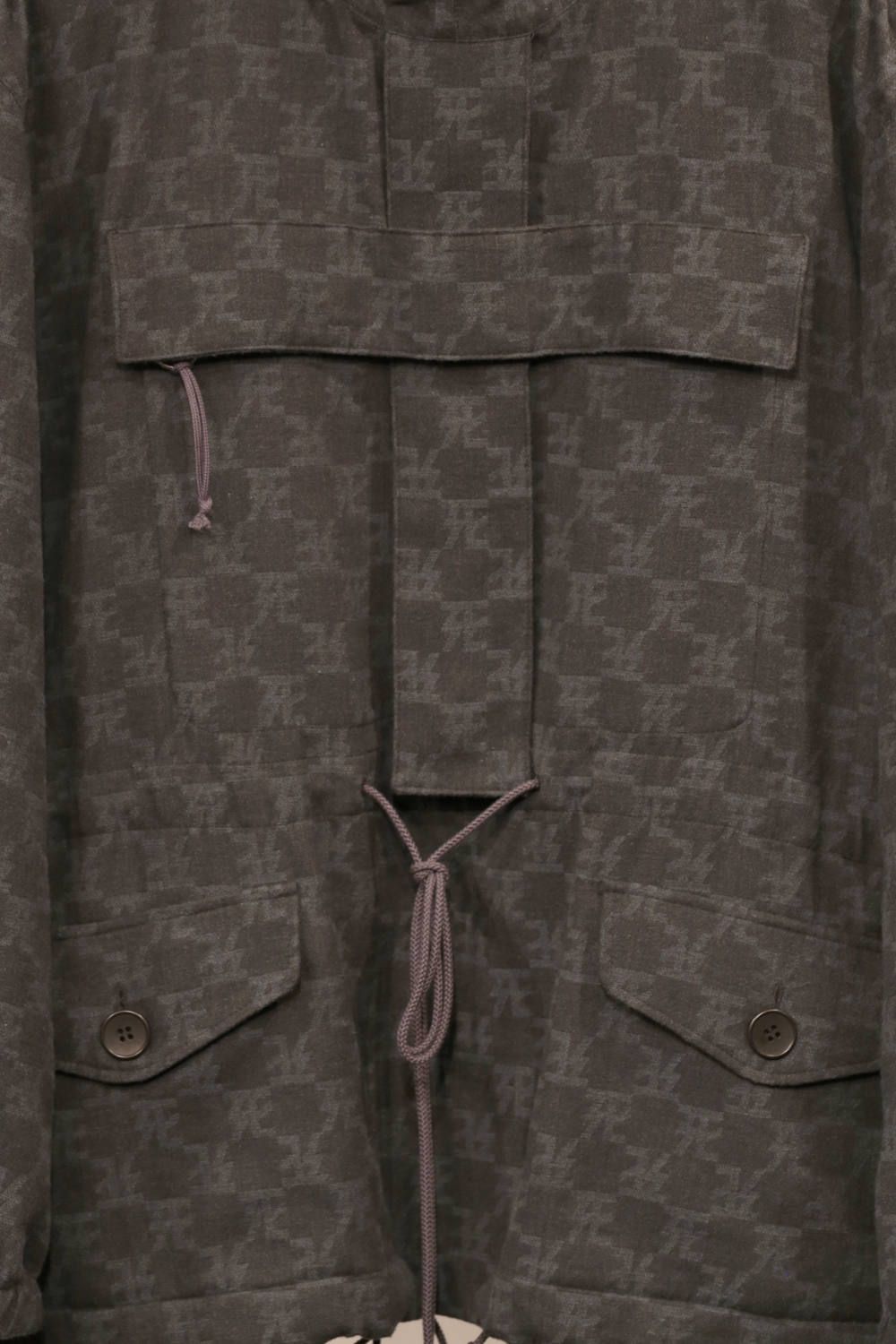 死鳥格子 Cross smock parka × 丸岡和吾 "BLACK/MOSSGREEN"