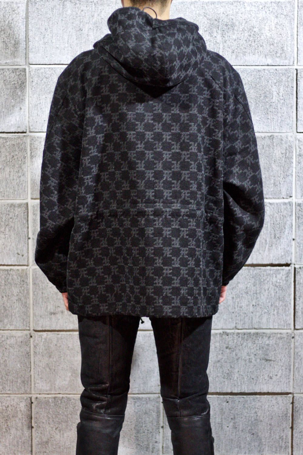 死鳥格子 Cross smock parka × 丸岡和吾 "BLACK/MOSSGREEN"
