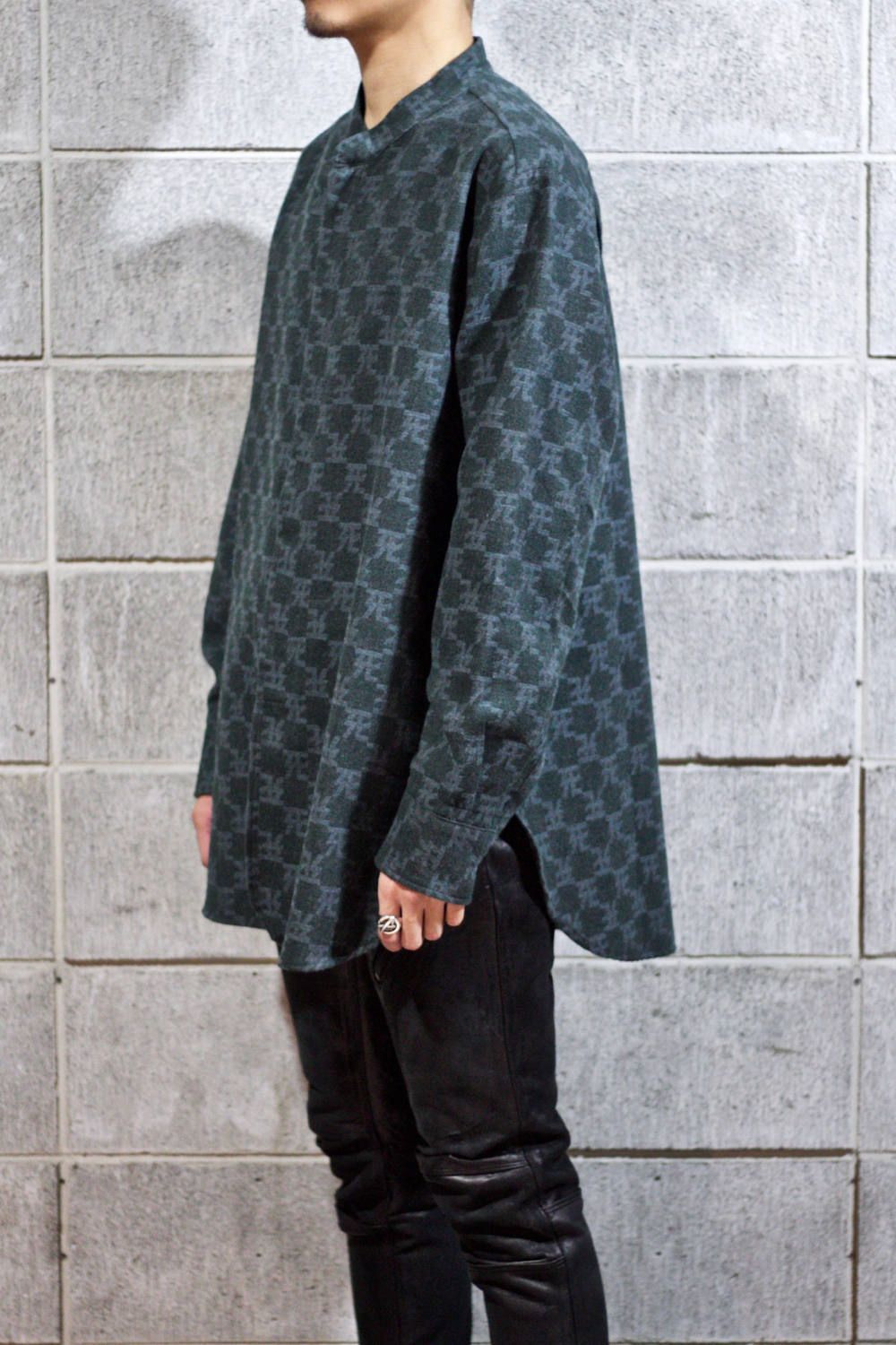 死鳥格子 Padre long shirt × 丸岡和吾 "BLACK,MOSSGREEN"
