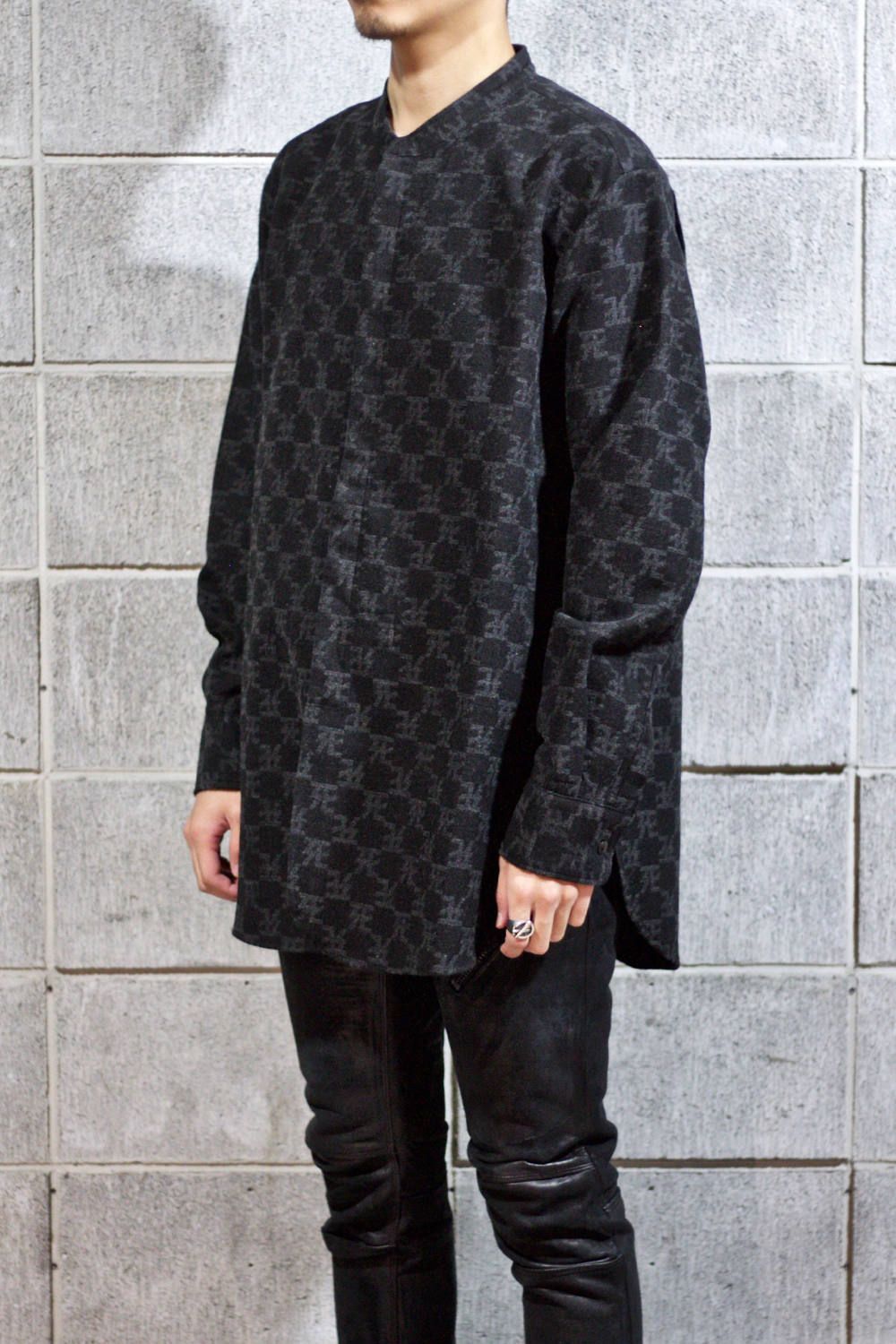 死鳥格子 Padre long shirt × 丸岡和吾 "BLACK,MOSSGREEN"