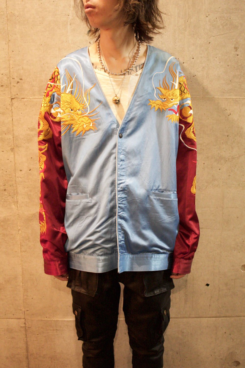 良品】LEONARD 和柄ジャケット ミドル丈 カンカン素材 ブラック M