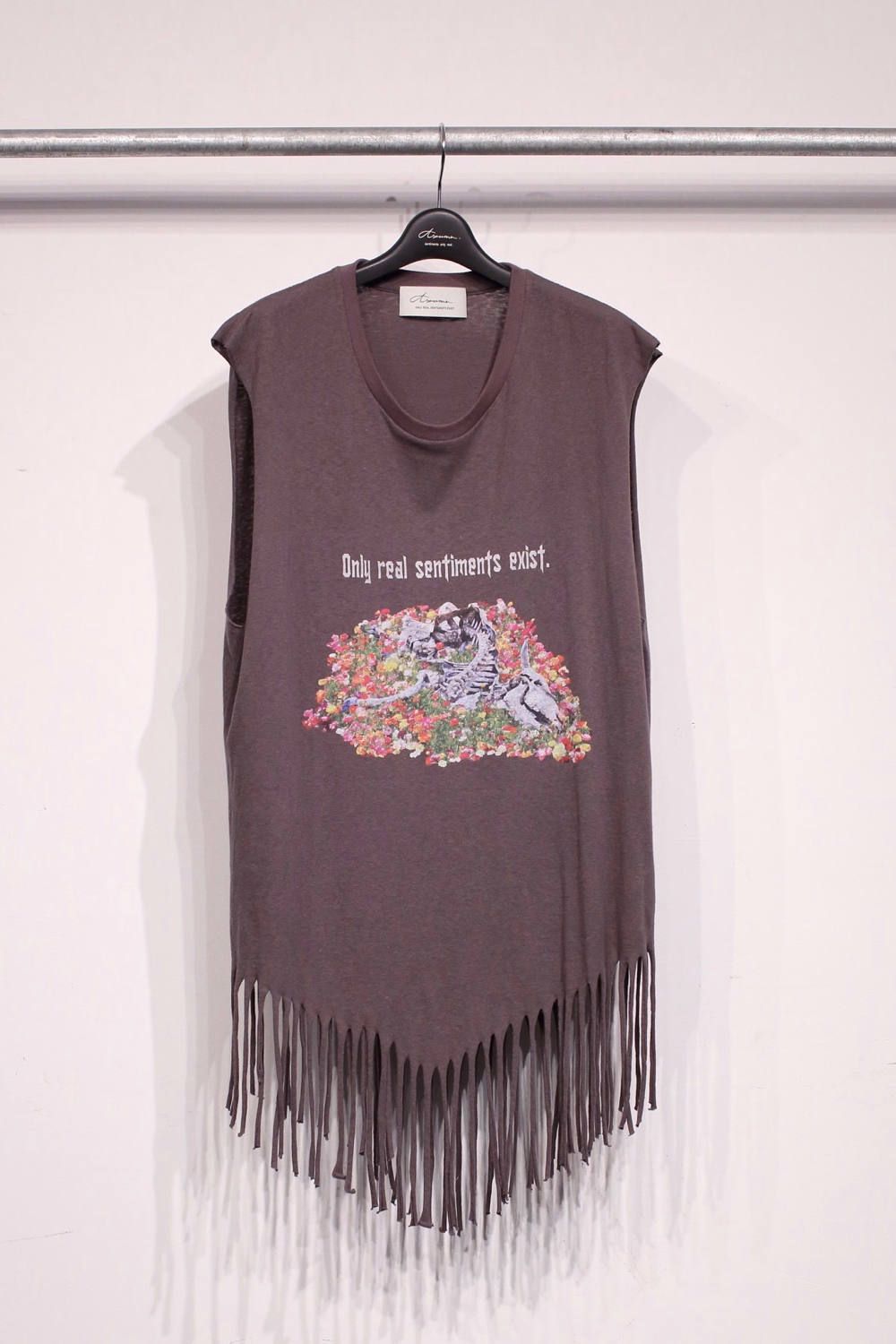 Fringe no sleeve T-shirt "CHARCOAL"