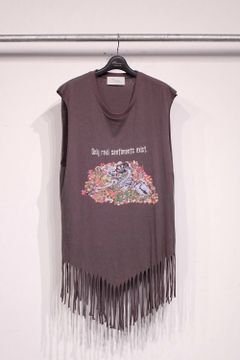 Fringe no sleeve T-shirt "CHARCOAL"