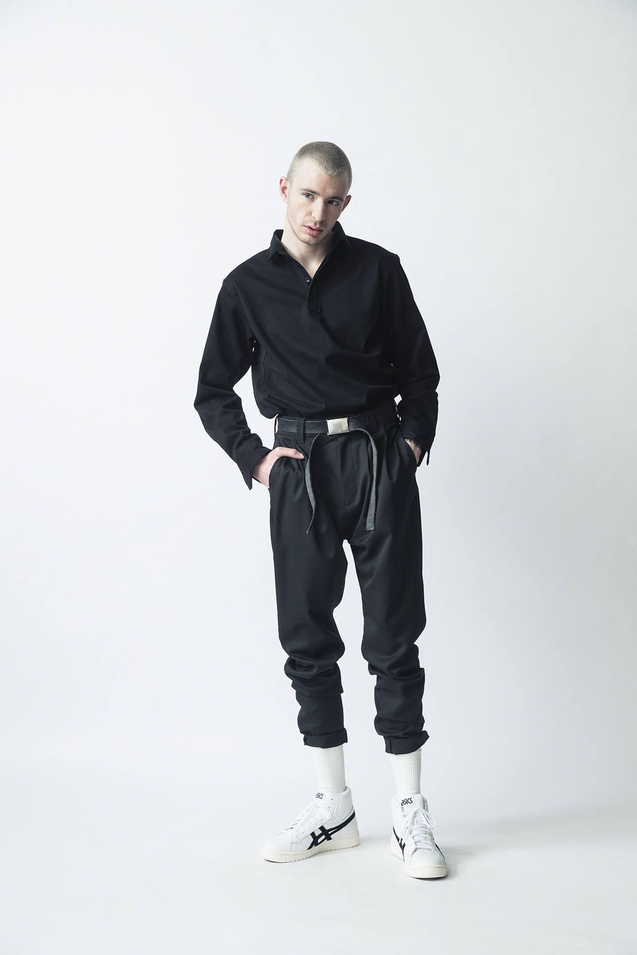 double headed leather belt (BLACK)