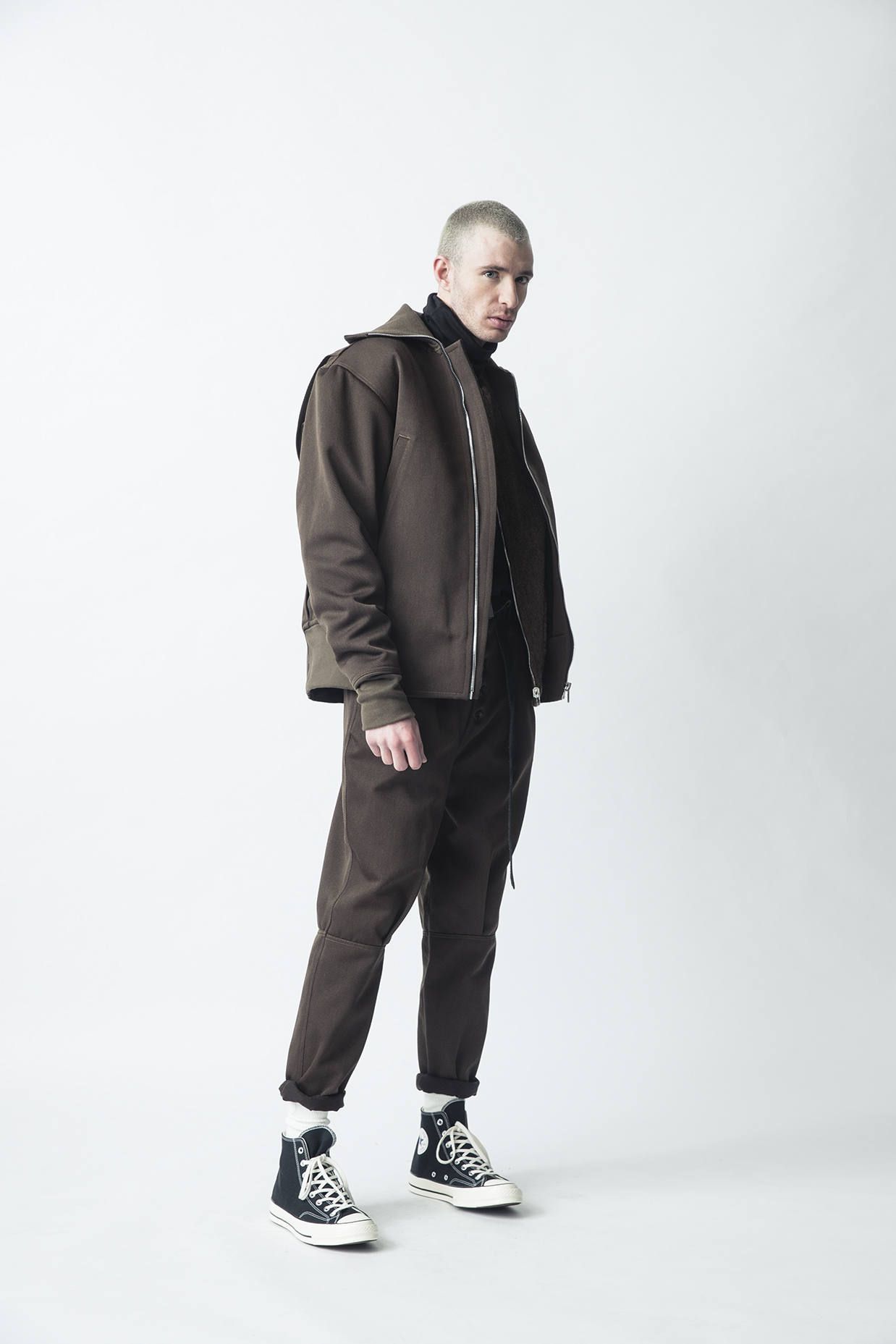 roll neck winter combat jacket  (BLACK/BROWN)