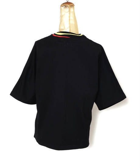 NECK RIB PILED M-SLEEVE TEE c/#1 BLACK