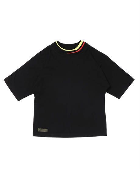 NECK RIB PILED M-SLEEVE TEE c/#1 BLACK