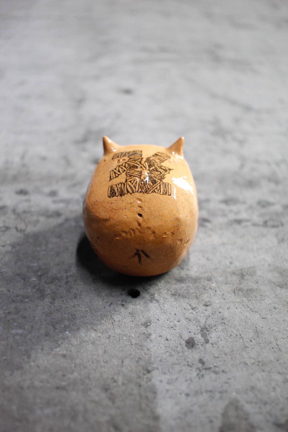 別注 "ぐい呑み"ツノ髑髏 絵付き002  (桐箱付)