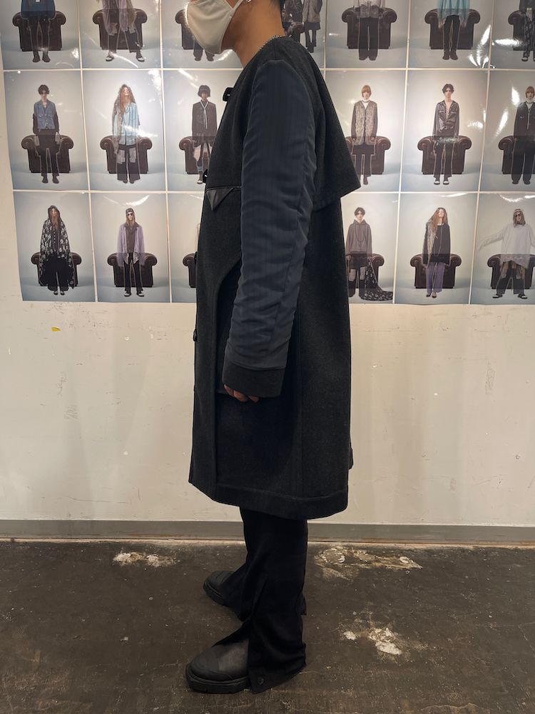 BRIAN’S FUR LINER COAT / リバーシブル ノーカラーコート (Black, Charcoal Gray) ファーライナー付き