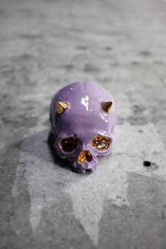 鬼髑髏ぐい呑 藤色×金   (桐箱付)
