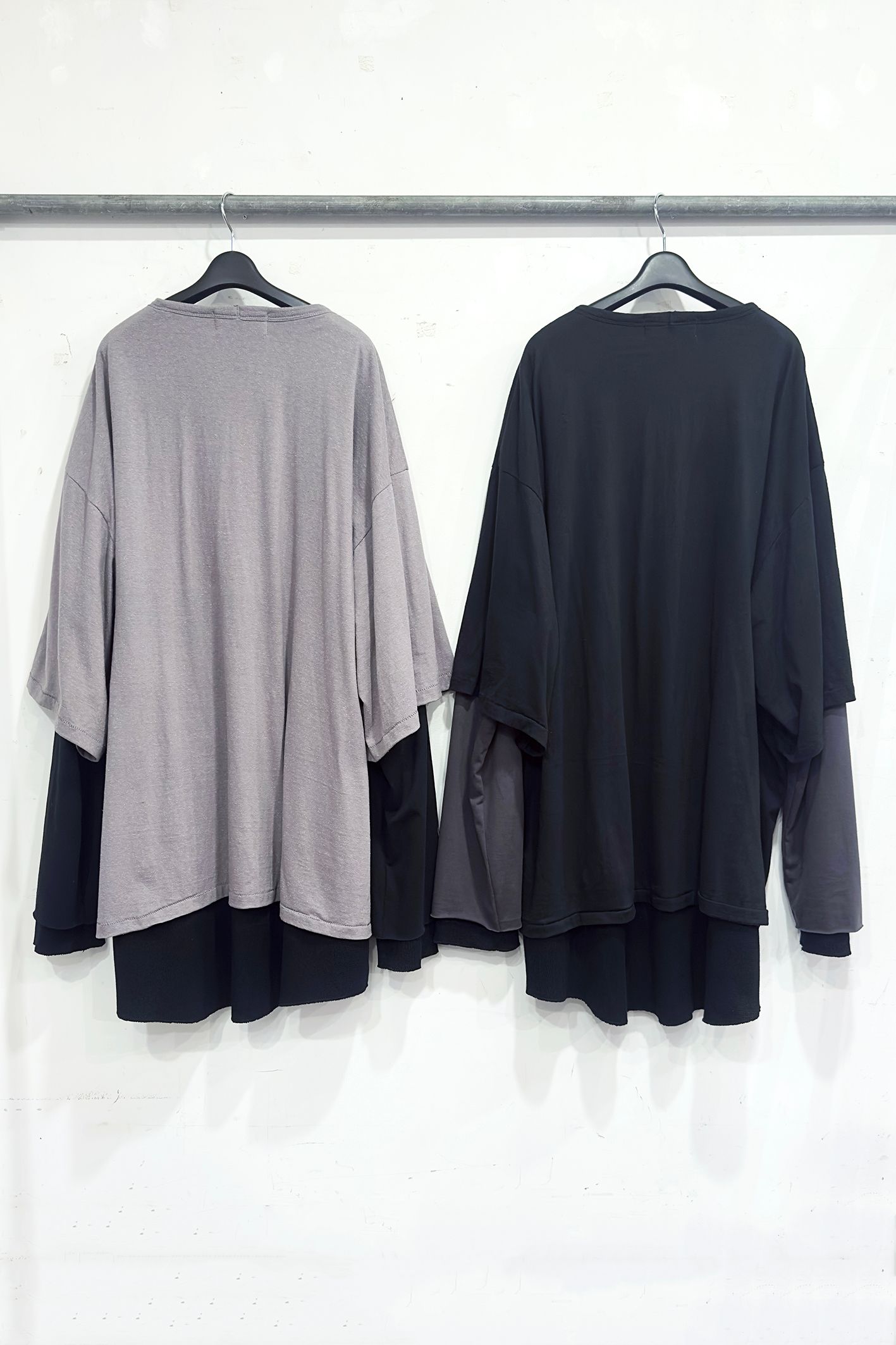 “LAND” OVER SIZE LAYERED L/S / レイヤード カットソー (BLACK, LIGHT GRAY)