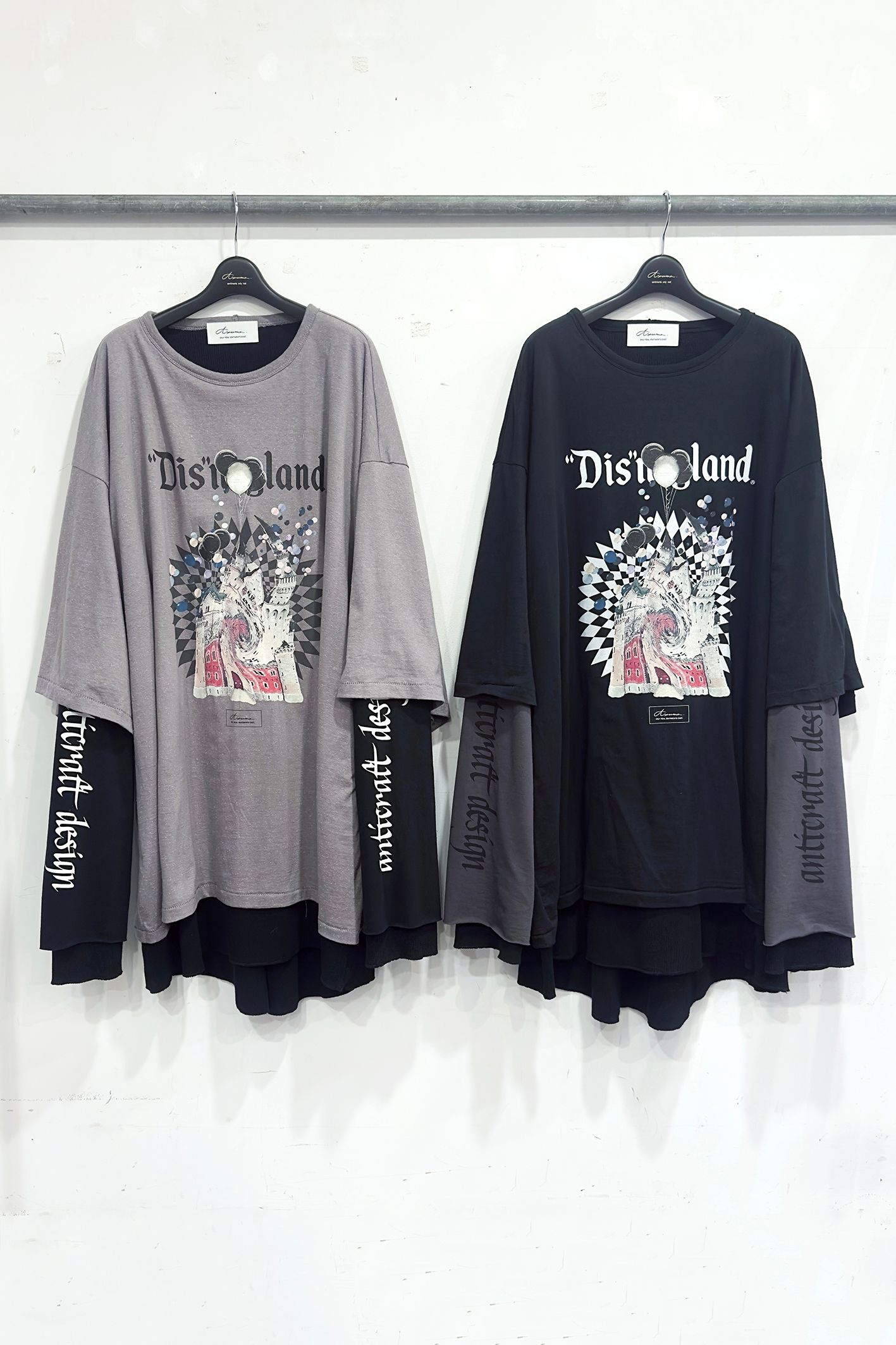 “LAND” OVER SIZE LAYERED L/S / レイヤード カットソー (BLACK, LIGHT GRAY)