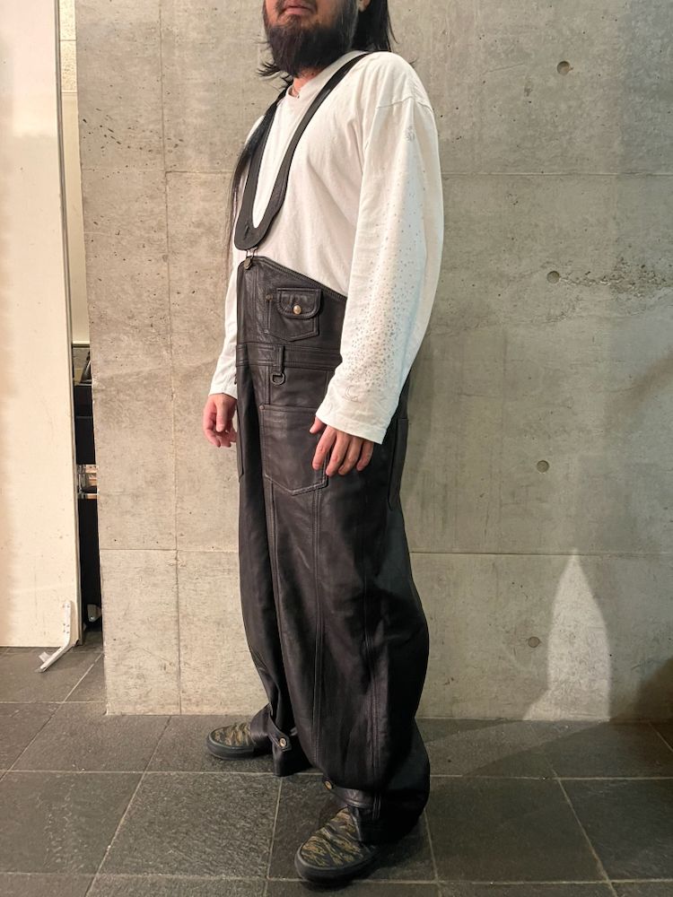 945-81TP221-5/ レザーオーバーオール (BLACK, WHITE)