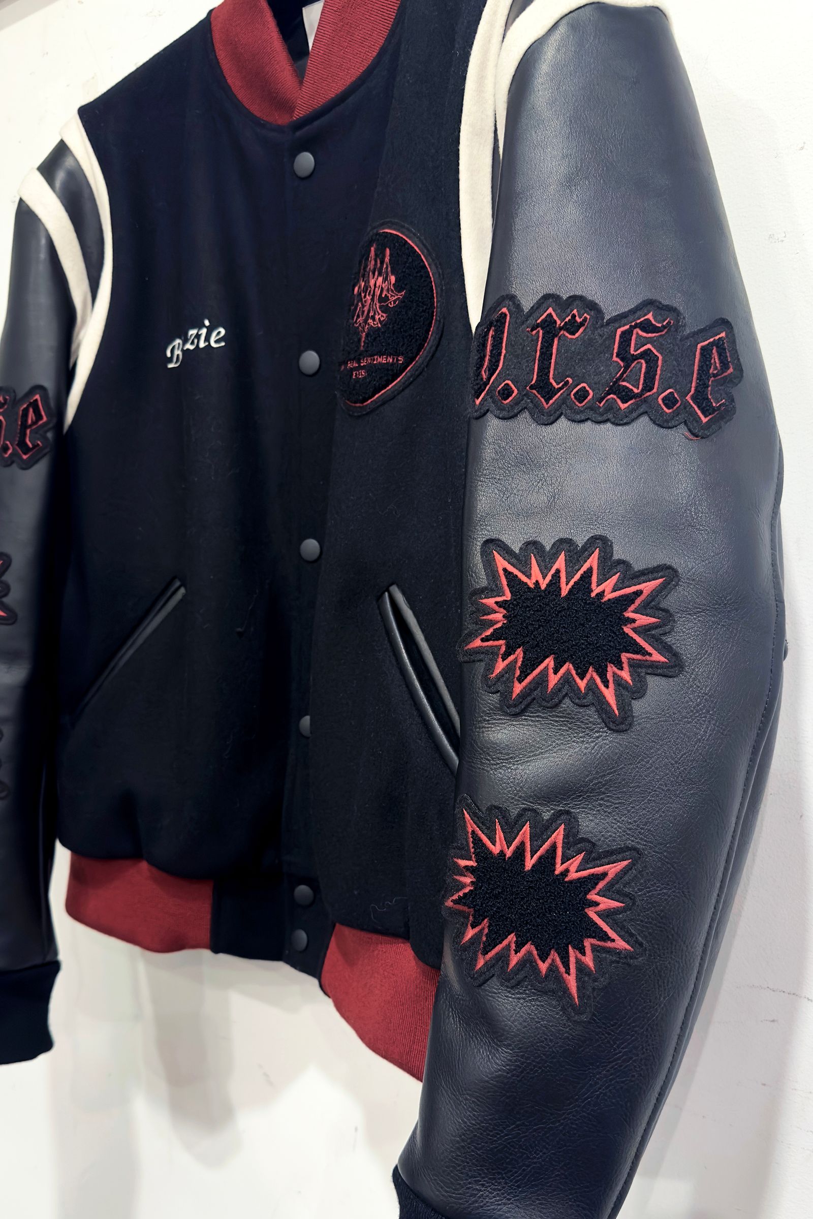 PACHED LETTER JACKET / レタージャケット (BLACK, RED)