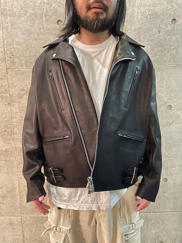 945-81TJ433-1 / ビッグシルエットライダースジャケット 01 (BLACK, WHITE)