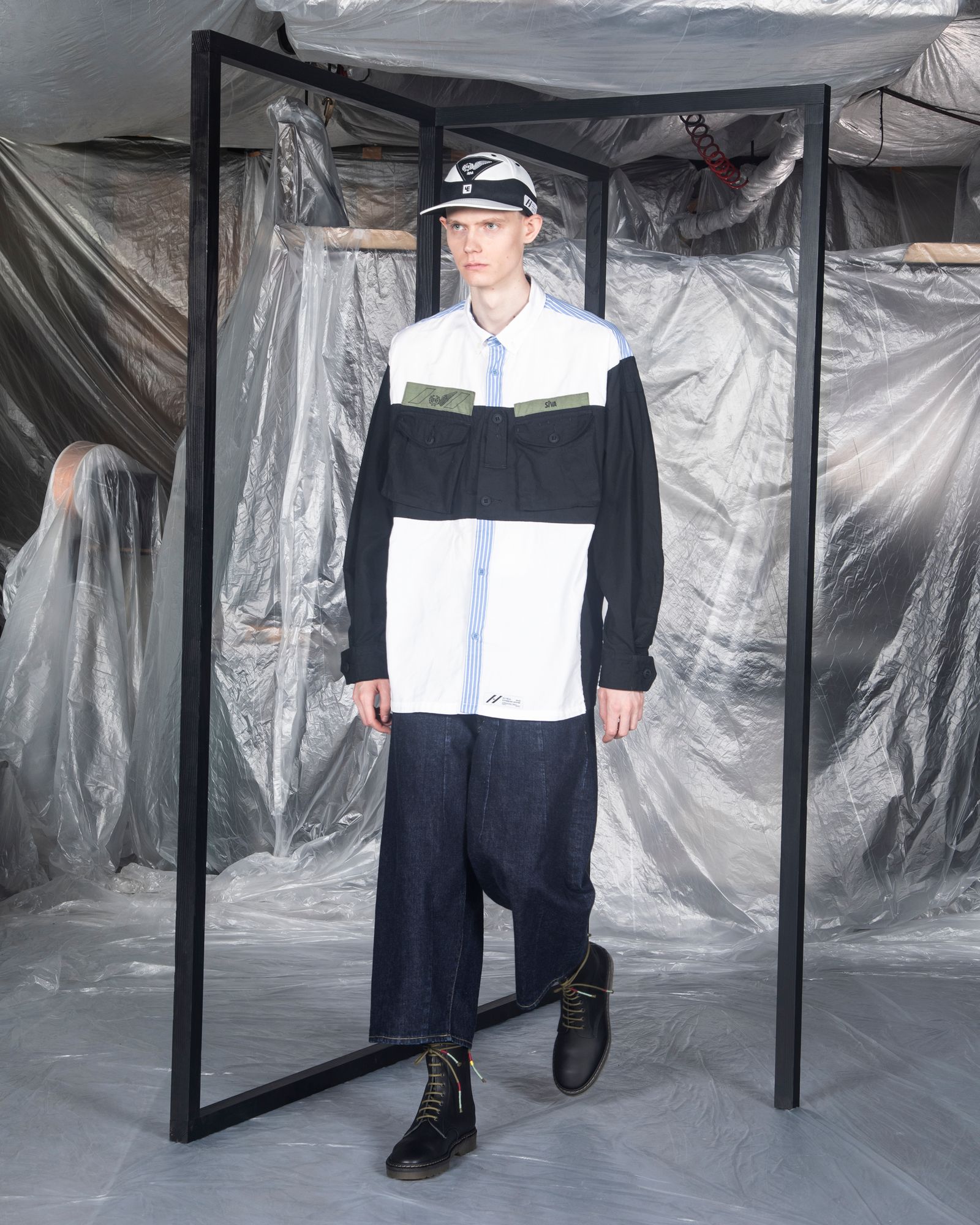 「予約商品」PASTED SOLDIER95 BUTTONDOWN OVERSIZED SHIRTS / col: BLACK