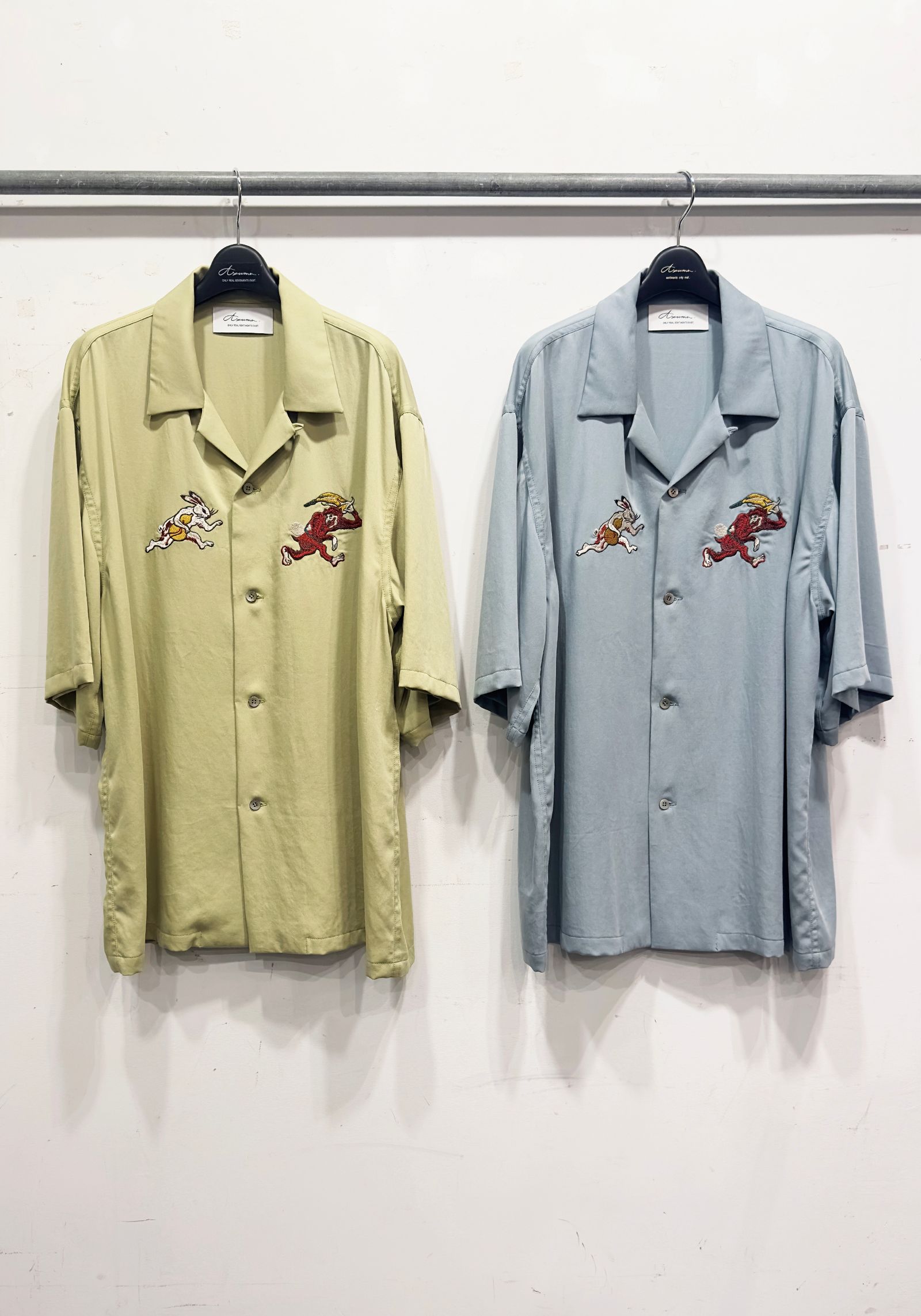 Azuma × ROTAR 鳥獣戯画 SUKA SHIRT / 刺繍オープンカラーシャツ (BLACK,  ICE GRAY, YELLOW)