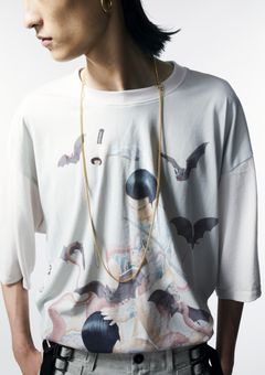 × 天明屋尚「思念遊戯」LACE UP S/S / ビッグTEE (BLACK,LIGHT GRAY)