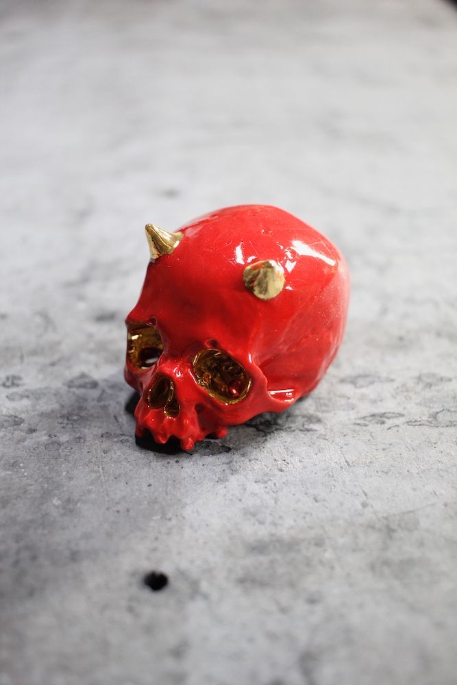 鬼ぐい呑 赤×金  (桐箱付)