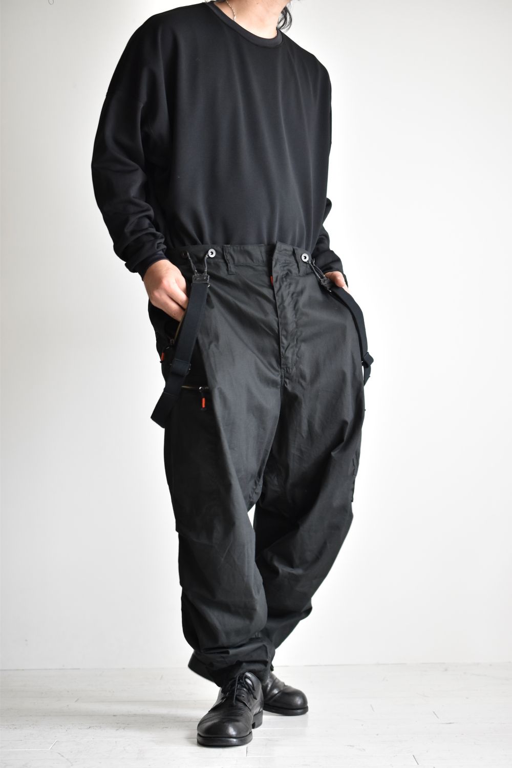 FLIGHT PLEATED SUSPENDER TROUSERS c/#1 BLACK