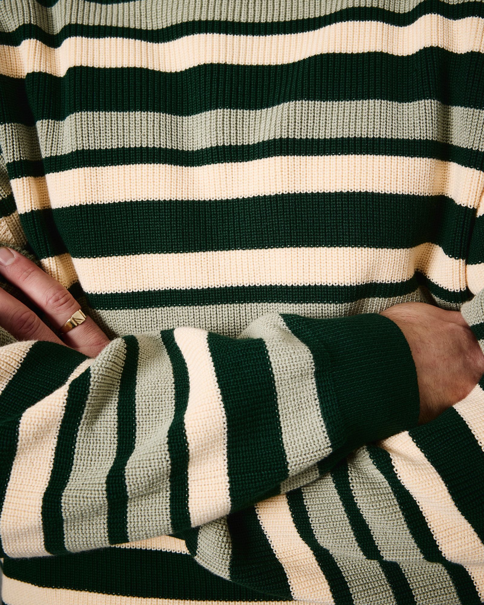 Striped Organic Knit Sweater Dark Jade / セーター