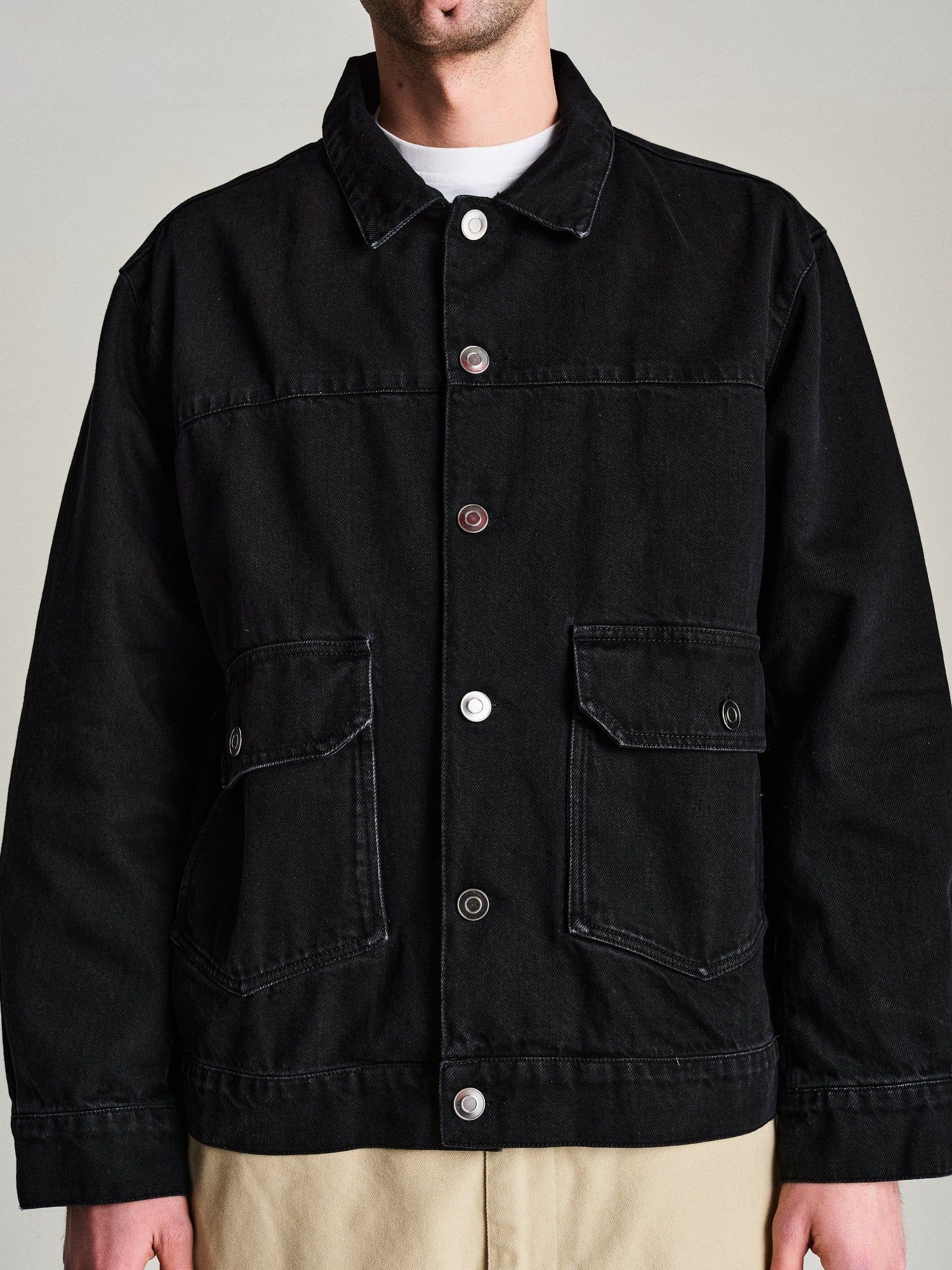 Pop Full Button Denim Jacket Black / デニムジャケット