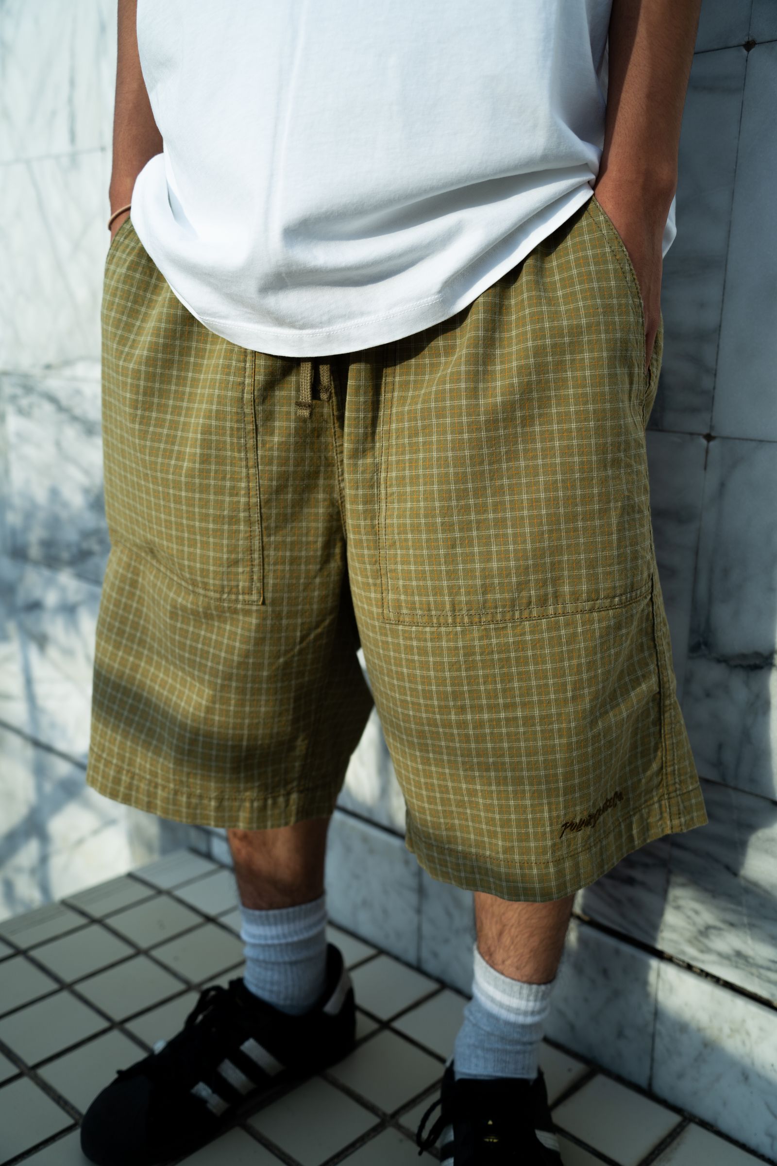 Hike Shorts Cotton ( Olive Check ) / ショーツ 半ズボン