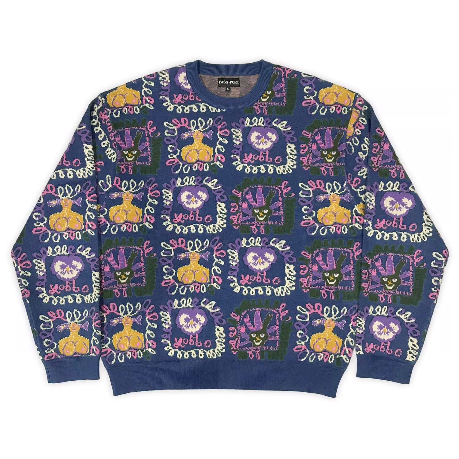 Faces Knit Sweater Black Harbour Blue / ニット セーター