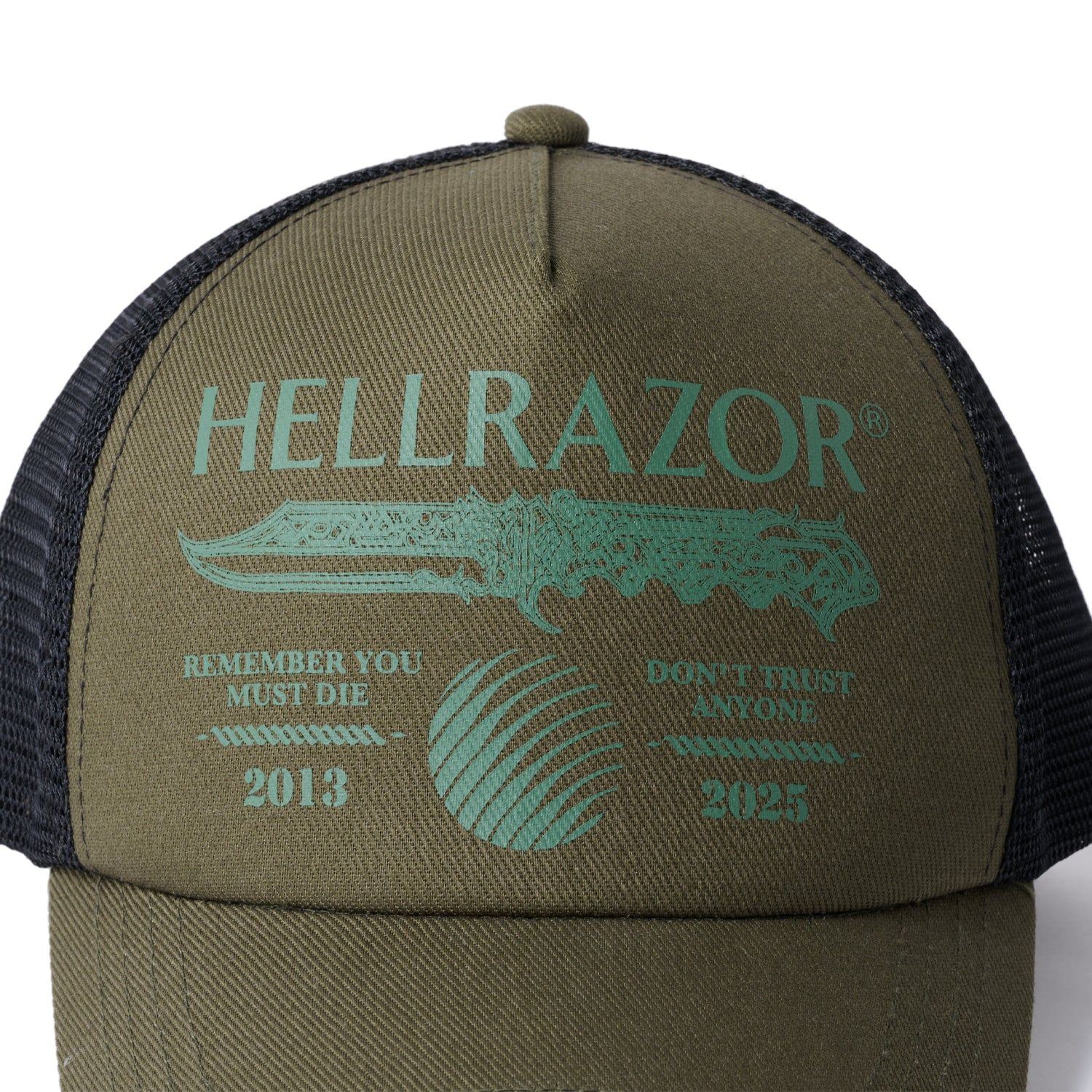 DTA TRUCKER CAP - ARMY GREEN/BLACK MESH HELLRAZOR®︎ MOZYSKEY COLLECTION  / キャップ