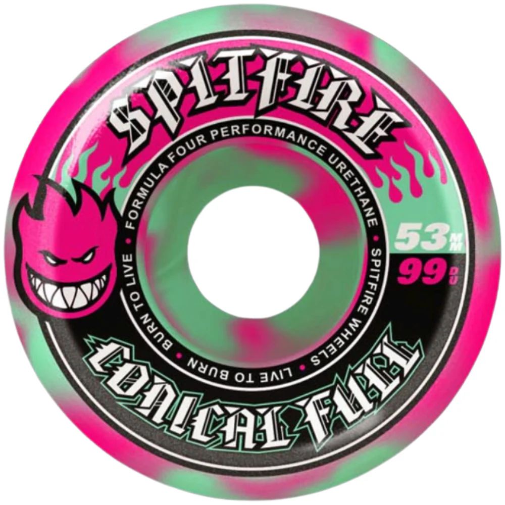 Spitfire Formula Four Conical Full Color Pack Teal / Pink Swirl 99D 53mm スケボーウィール