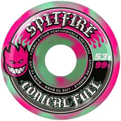 Spitfire Formula Four Conical Full Color Pack Teal / Pink Swirl 99D 53mm スケボーウィール